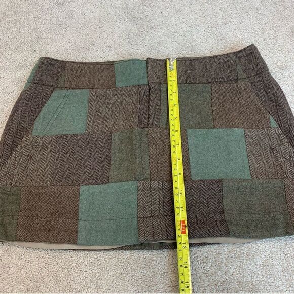 AMERICAN Eagle brown green wool patchwork square print mini skirt Sz 10 - Picture 10 of 11